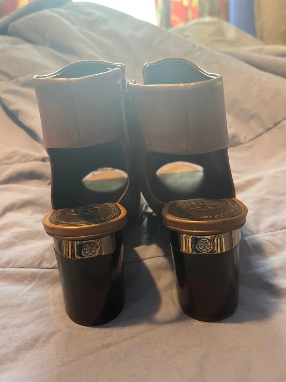 Tory Burch Cognac Brown Leather Peep-Toe Slingback Mules